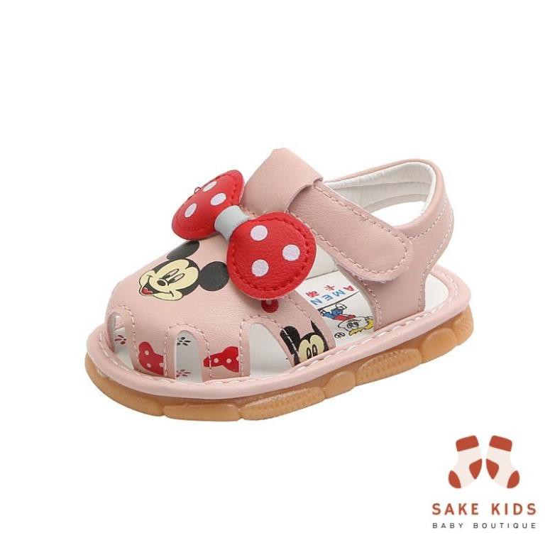 Giày sandal bé gái tập đi  FREESHIP Sandal bé gái hình Mickey đế chống trơn trượt có còi chất da PU siêu mềm A1