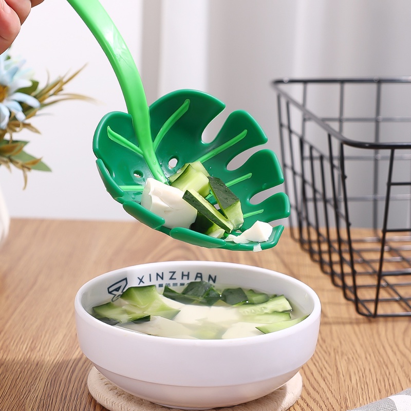 Muỗng Múc Canh/Củ Quả Cán Dài Hình Chiếc Lá Màu Xanh Lá Chất Lượng Cao