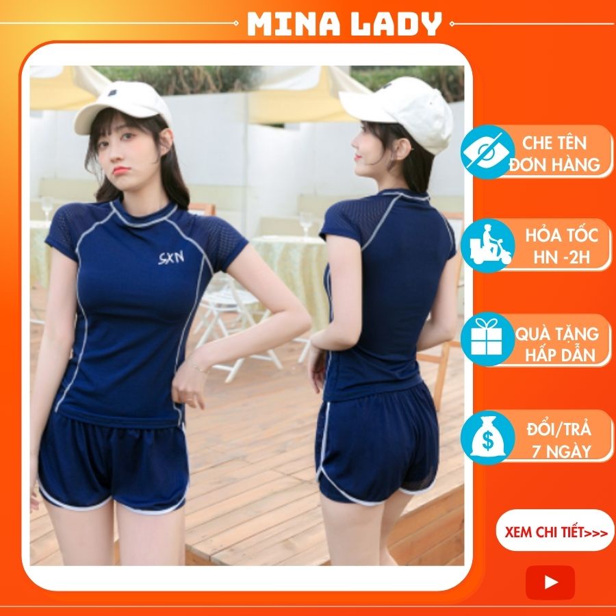 Bộ Đồ Bơi Nữ Ngắn Tay Gồm Áo Bơi Kín Đáo Và Quần Bơi Nữ Đẹp Mắt Trẻ Trung Cuốn Hút Giá Rẻ -Hàng Quảng Châu Loại 1