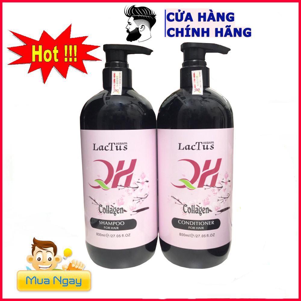 Cặp dầu gội xả giảm dụng tóc QH Lactus season dầu gội collagen mượt tóc chống dụng 800ml