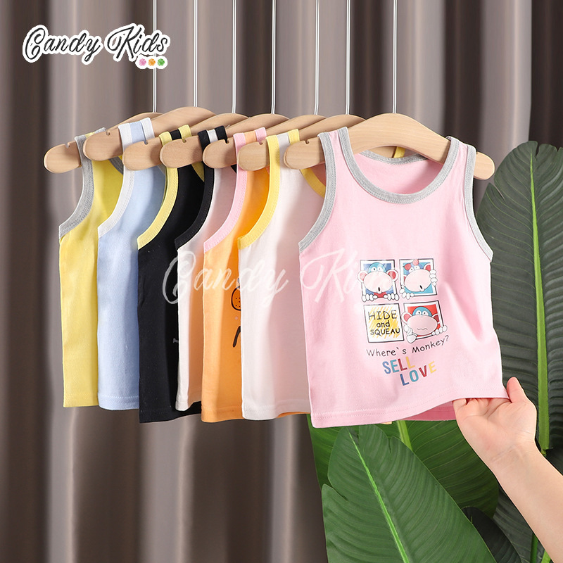 Áo Cotton Sát Nách Kiểu Hoạt Hình Đáng Yêu Cho Bé 1-7 Tuổi