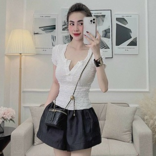 Áo xốp khuy riềm bèo cộc tay xinh