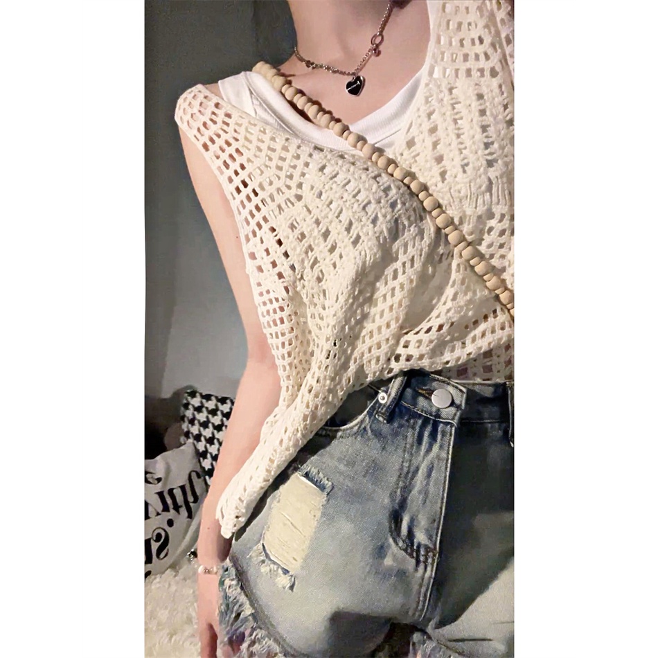 Cocory vn Set Áo Thun Sát Nách Cổ Chữ V + Quần Short Denim Lưng Cao Thời Trang Dành Cho Nữ