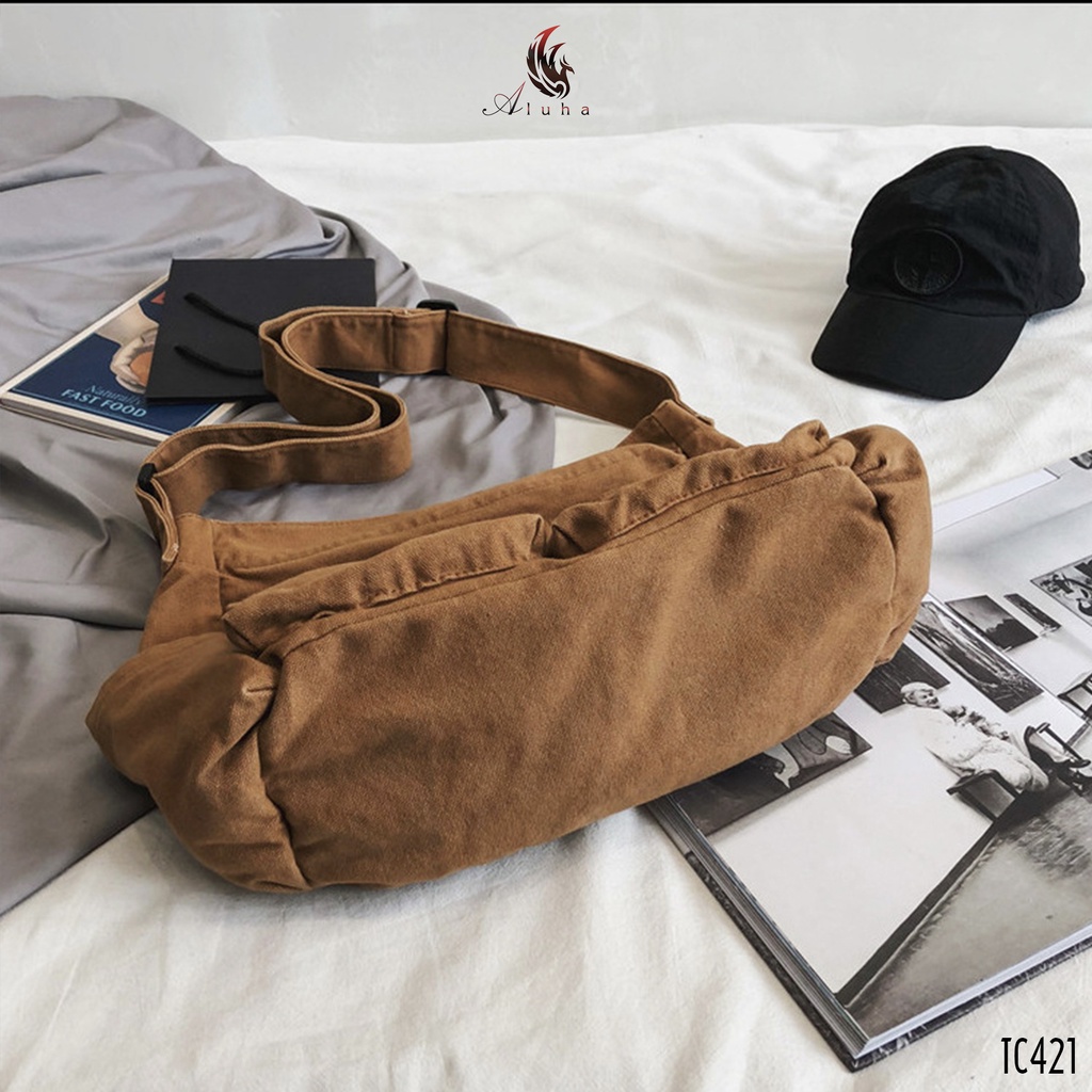 Túi chéo Hàn Quốc vintage, vải Denim , nhiều ngăn, dáng hiện đại dễ phối đồ - TC421 - Aluha