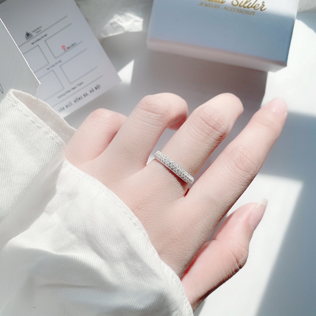 Nhẫn bạc nữ Miuu Silver, nhẫn 3 rải đá lấp lánh Krystal Line Ring