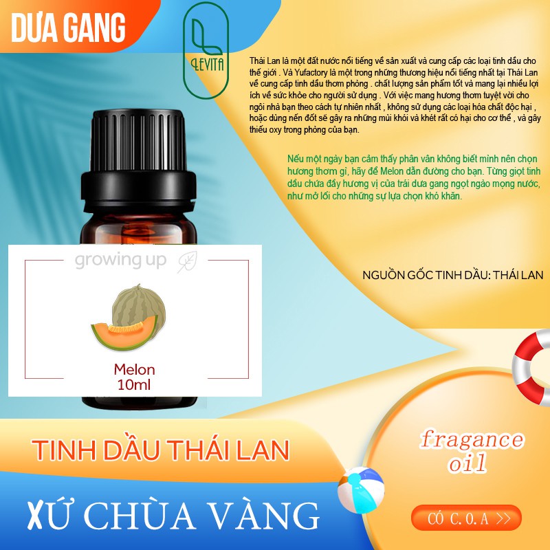 Tinh Dầu Thiên Nhiên Dưa Lưới 10ml - Nhập Khẩu - Thái Lan - Dùng đèn nến - máy xông - khuếch tán - thơm phòng - treo xe