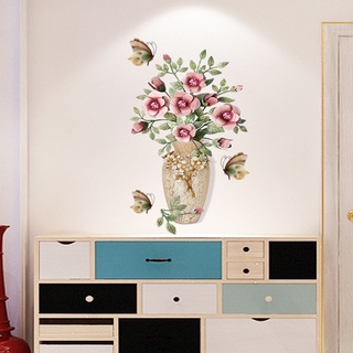 Decal dán tường bình hoa hồng