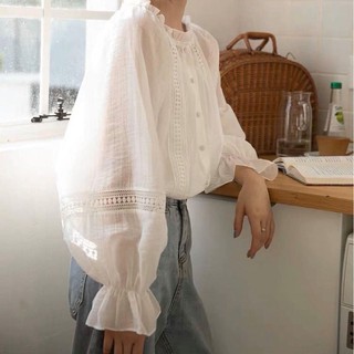 Áo sơ mi dài tay đũi trễ vai ren - Áo babydoll dài tay ren