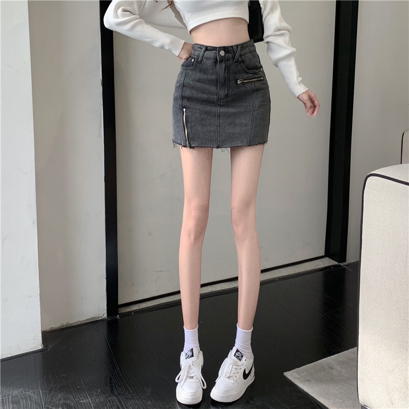 Chân Váy Denim Chữ A Lưng Cao Có Khóa Kéo Thời Trang Mùa Hè Phong Cách Trung Hoa