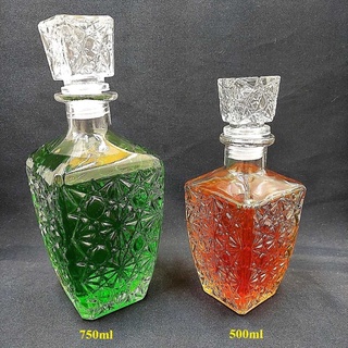 Chai Thủy Tinh Đựng Rượu (combo 2 cái 750ml + 500ml ) mẫu vuông vát đáy – Vỏ Chai Rượu Đẹp - Bình Đựng Ruou (B1 & C18)