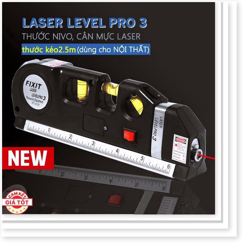 [Free ship từ 150k] Thước ni vô laser đa năng cân bằng kèm thước kéo 2,5m