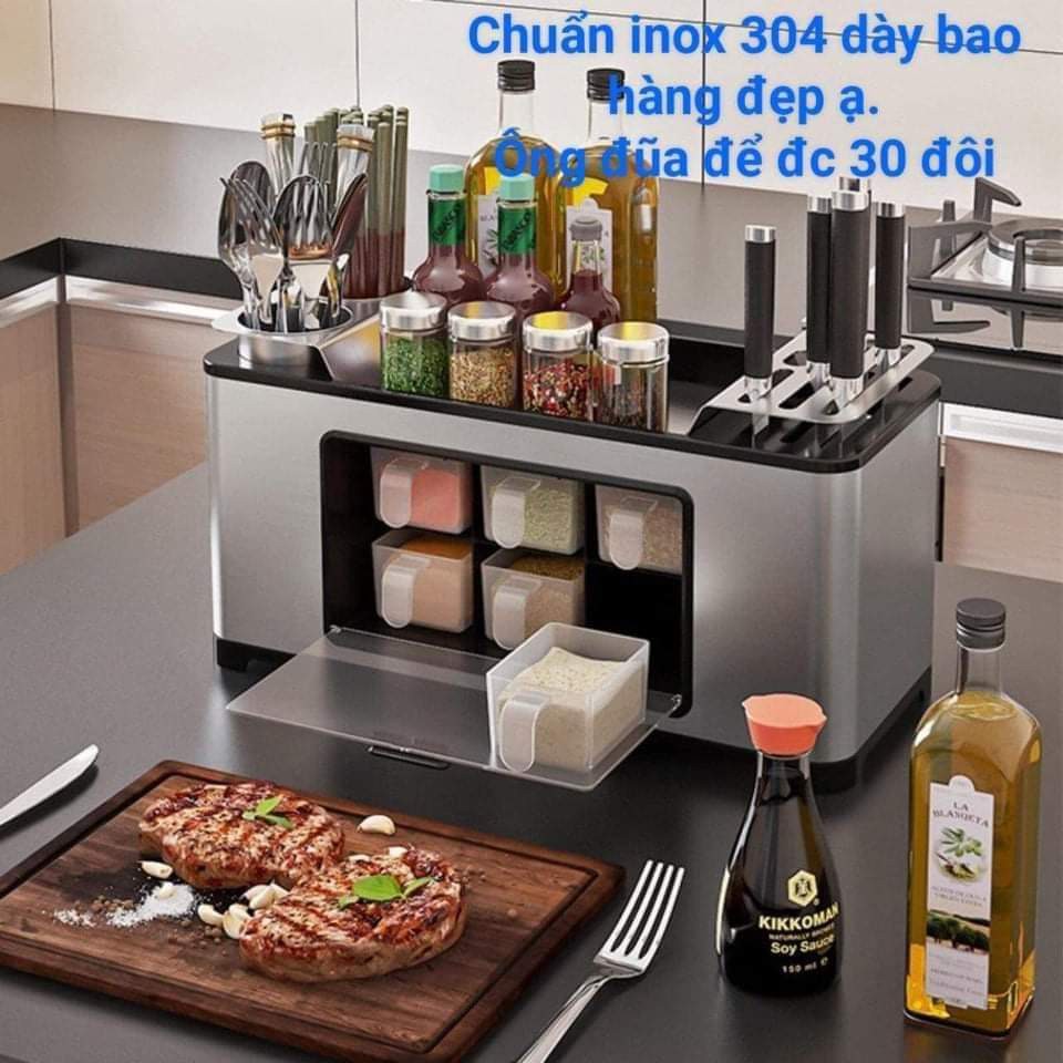 kệ gia vị nhà bếp kèm giá dao, đũa, thìa inox 304 cao cấp | BigBuy360 - bigbuy360.vn