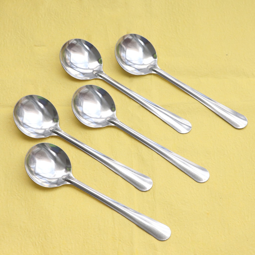 Bộ 5 muỗng soup tròn inox