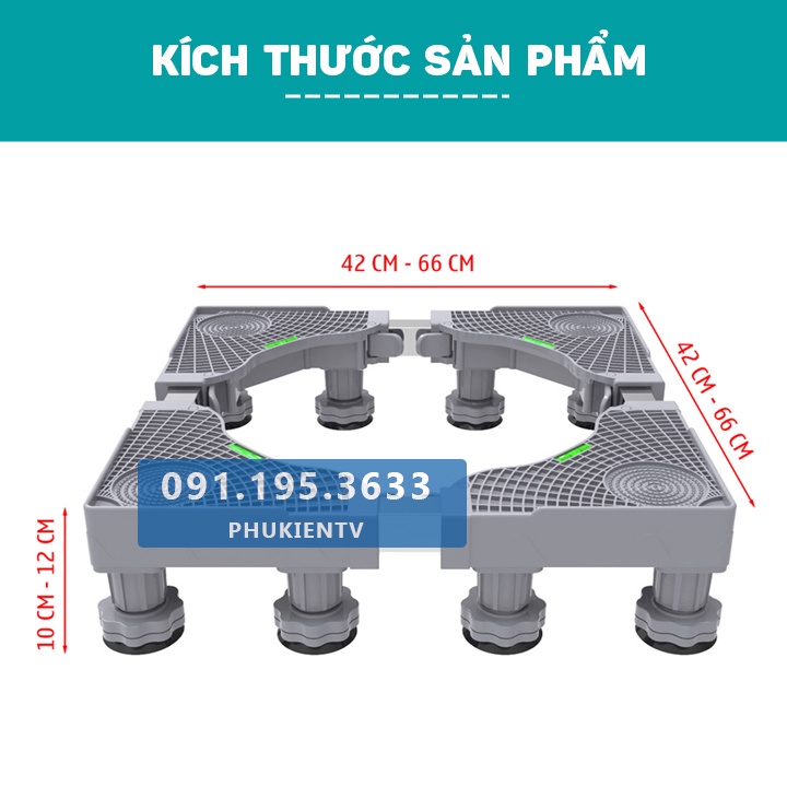 Chân đế máy giặt - Kệ tủ lạnh ErgoTek MG12T - Chân máy giặt 12 trụ đứng - Điều Chỉnh 42 - 66 Cm