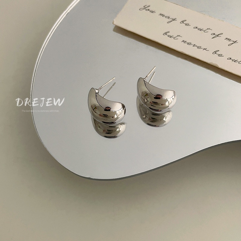 DREJEW Khuyên tai hình chữ C bằng kim loại bạc 925 phong cách Hàn Quốc thời trang cho nữ