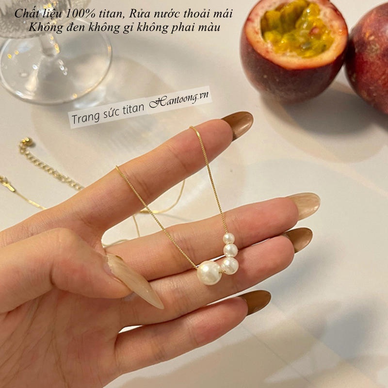 Dây chuyền nữ titan không gỉ mặt ngọc trai nhân tạo phong cách ngọt ngào thanh lịch mẫu mới 2023