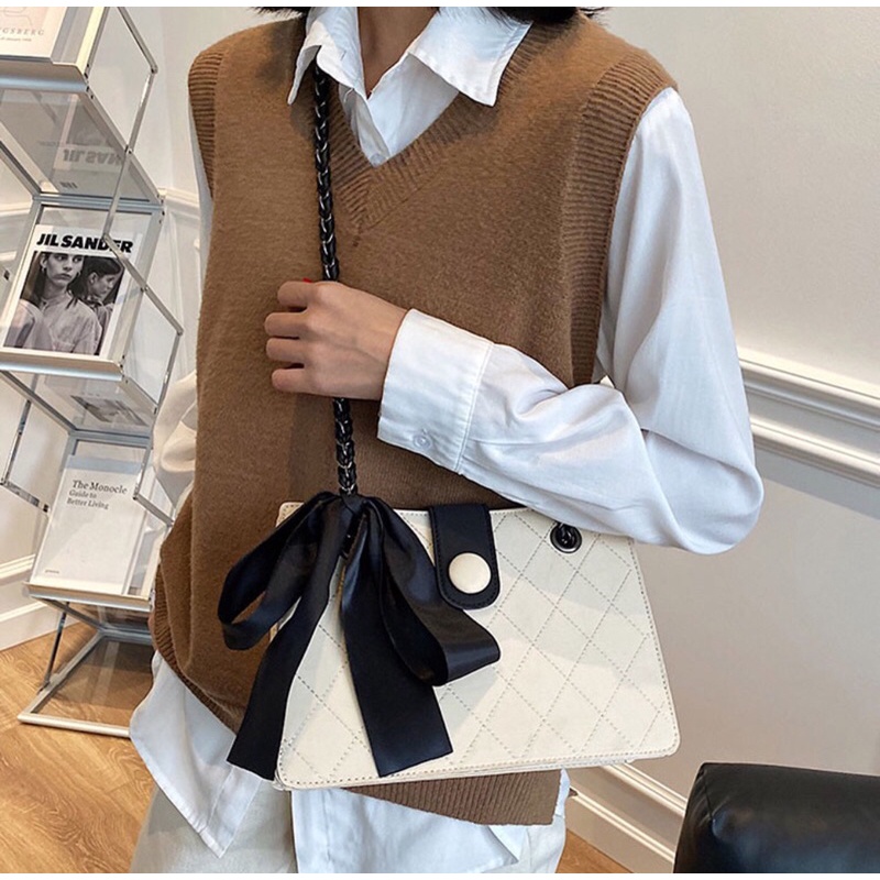 Túi xách nữ, túi kẹp nách đeo chéo thời trang có nơ - size 25