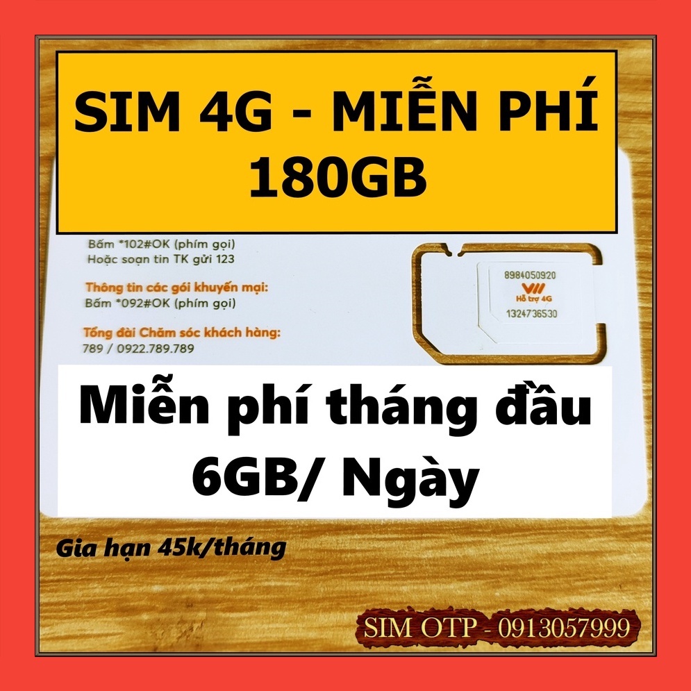 Sim 4G Vietnamobile miễn phí Data 180Gb , Sim Không Giới Hạn Data