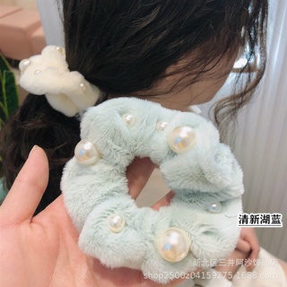Dây Cột Tóc Lông Mịn Đính Hạt Ngọc Phong Cách Hàn
