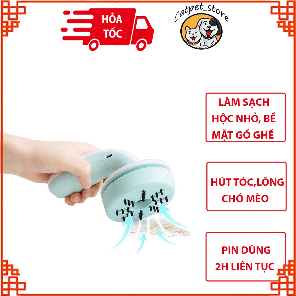 Máy hút bụi mini cầm tay, hút lông chó mèo tiện dụng trong văn phòng, oto, gia đình, tặng kèm đầu hút nhỏ và chổi quét