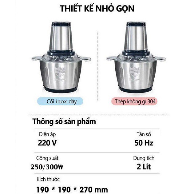 MÁY  XAY THỊT CỐI  INOX DUNG TÍCH 2 LÍT