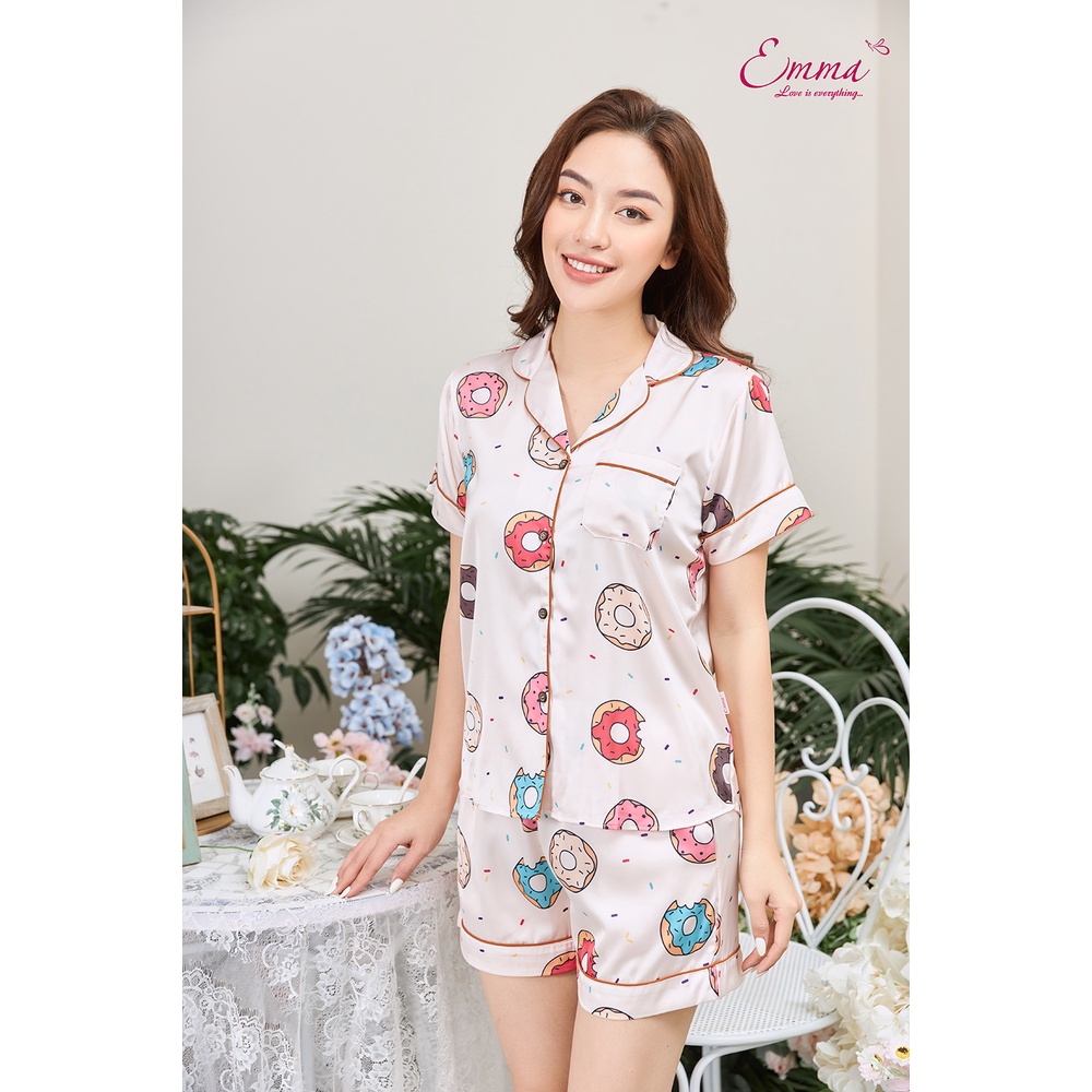 Bộ Mặc Nhà Lụa Pyjama Áo Ngắn Tay, Quần Đùi Emma EHSLU.21.042.08