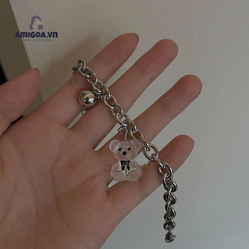 ✨✨Vòng tay trong suốt phối mặt hình gấu thiết kế thời trang cho nữ