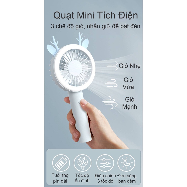 Quạt mini tích điện cầm tay để bàn cute giá rẻ văn phòng sạc USB haochi