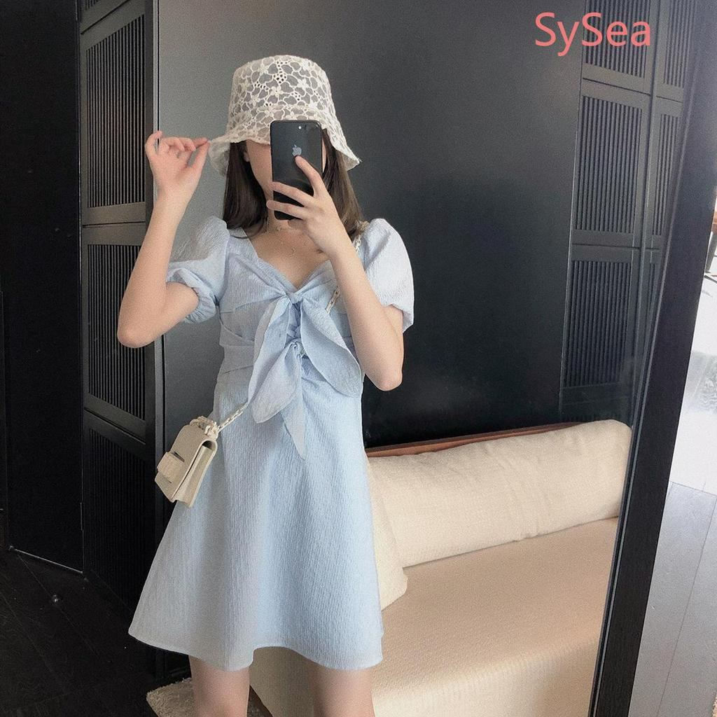 Women Sweet Short Sleeve Dress Bow Knot Summer Dresses