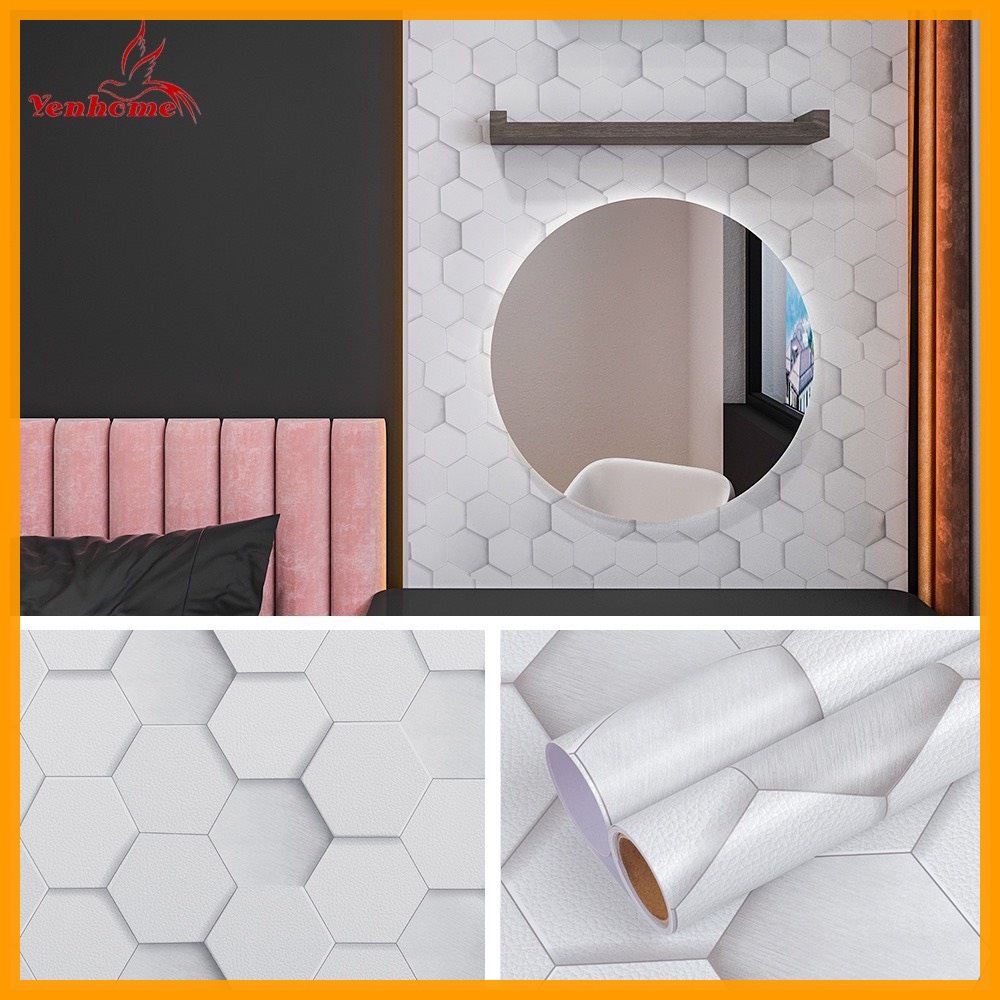 Giấy Dán Tường Sẵn Keo Hình Lục Giác 3D:tiết kiệm và thuận tiện .