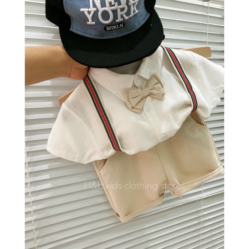 Bộ sơmi đai Y phối cổ nơ bé trai