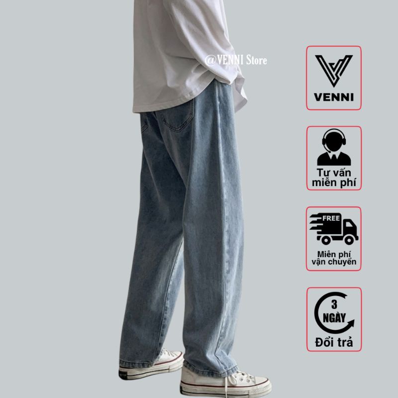 Quần jean VENNI nam nữ ống rộng quần dáng suông màu xanh nhạt - JOR01 | BigBuy360 - bigbuy360.vn