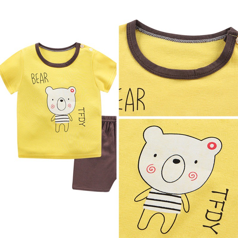 Bộ 2 món áo thun cotton + quần short phong cách thời trang mùa hè cho bé trai bé gái