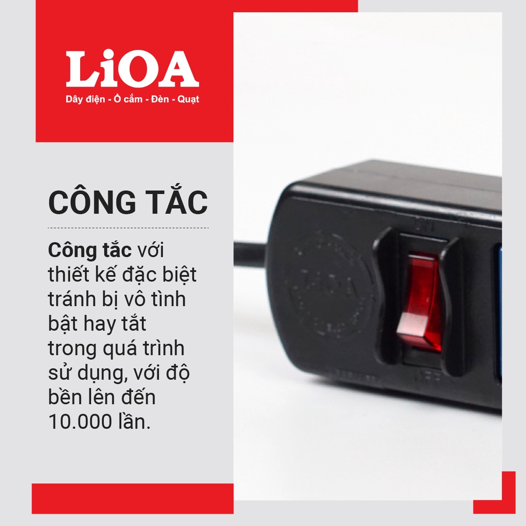 Ổ cắm điện LiOA, ổ điện phổ thông 3 lỗ, 4 lỗ, 5 lỗ, 6 lỗ dây dài 3m/5m - MITA