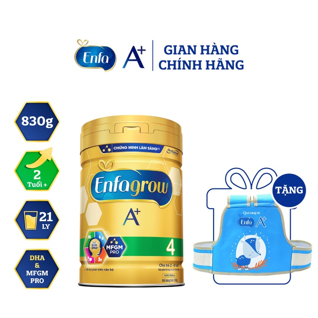 [Tặng Đai Đi Xe Máy Cho Bé] Sữa Bột Enfagrow A+ 4 Với DHA Và MFGM Cho Trẻ Từ 2-6 Tuổi – Lon 830g