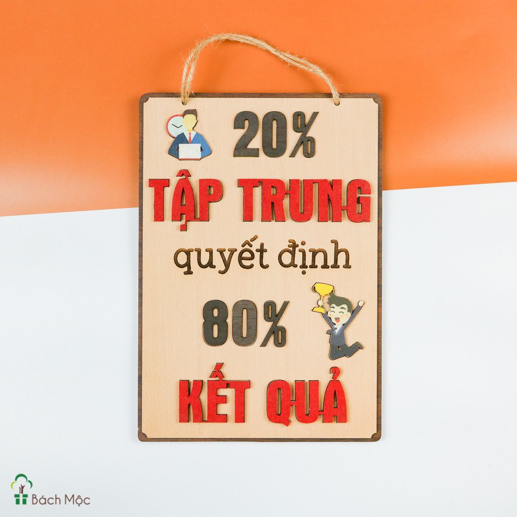 Bảng gỗ trang trí slogan, bảng gỗ tạo động lực in chữ "Tập trung - Kết quả" mẫu mới độc đáo