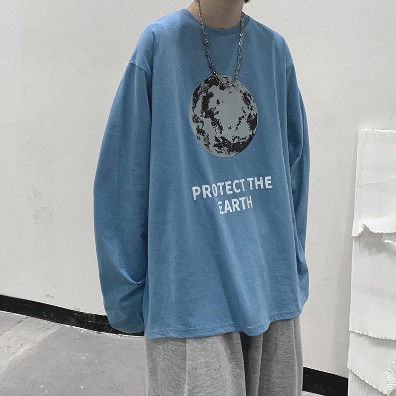 Áo thun tay dài dáng rộng in chữ phong cách Hàn Quốc thời trang mùa đông cho nam size M-5XL