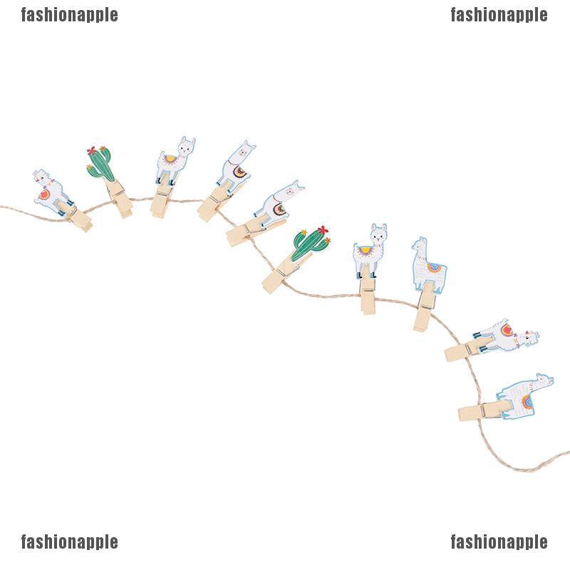 Favn Set 10 Kẹp Gỗ Treo Ảnh Hình Lạc Đà Xương Rồng Alpaca Llamas Hawaiian Kèm Dây Treo