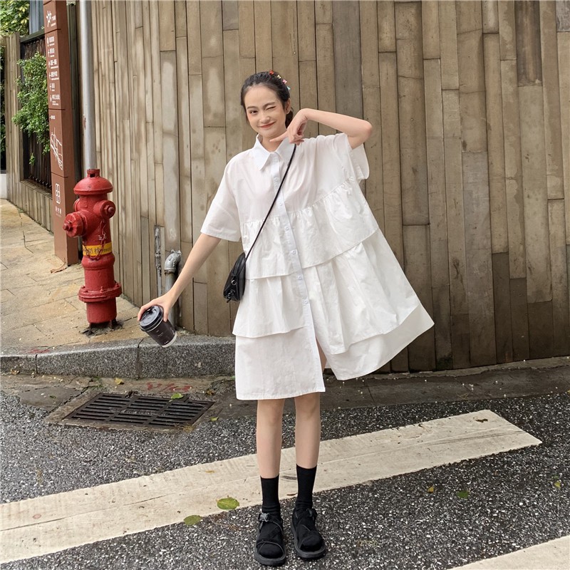 Order đầm babydoll ulzzang kiểu sơ mi giả tầng