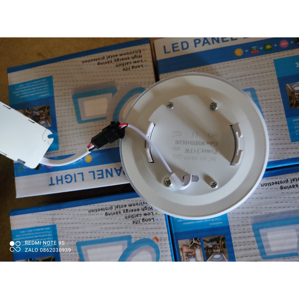 Đèn LED âm trần 6w viền đổi màu Xanh Dương 3 chế độ ánh sáng