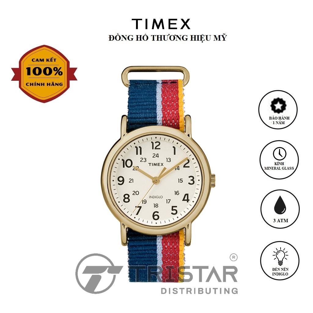 Đồng hồ Unisex Nam Nữ Timex Weekender 38mm TW2R10100 Dây Vải Nhiều Màu - Chính Hãng