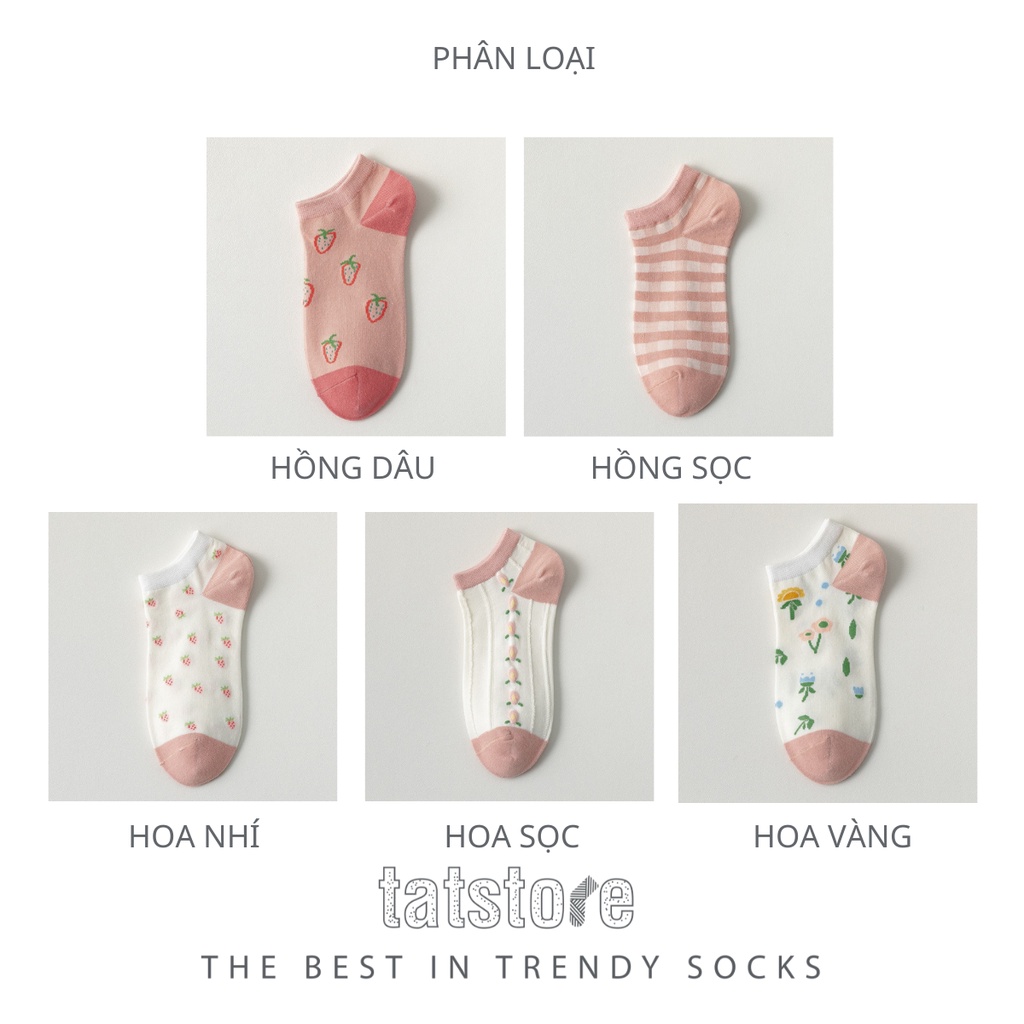Tất nữ cổ ngắn thấp cute màu hồng Hàn Quốc dễ thương cotton họa tiết hoa TẤT STORE 2CNF18