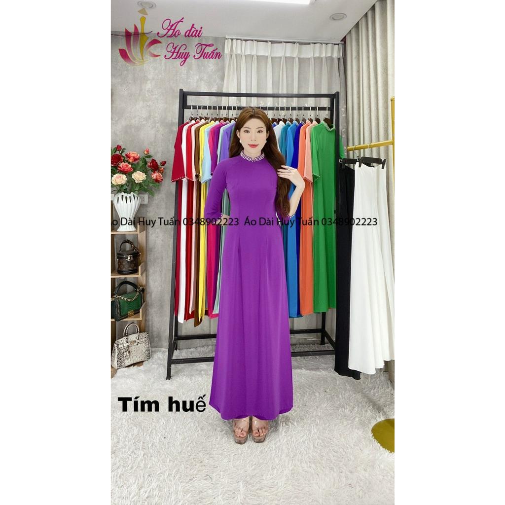 Áo dài truyền thống  tay lỡ đính ngọc.  màu tím huế .vải lụa Mỹ thoáng mát