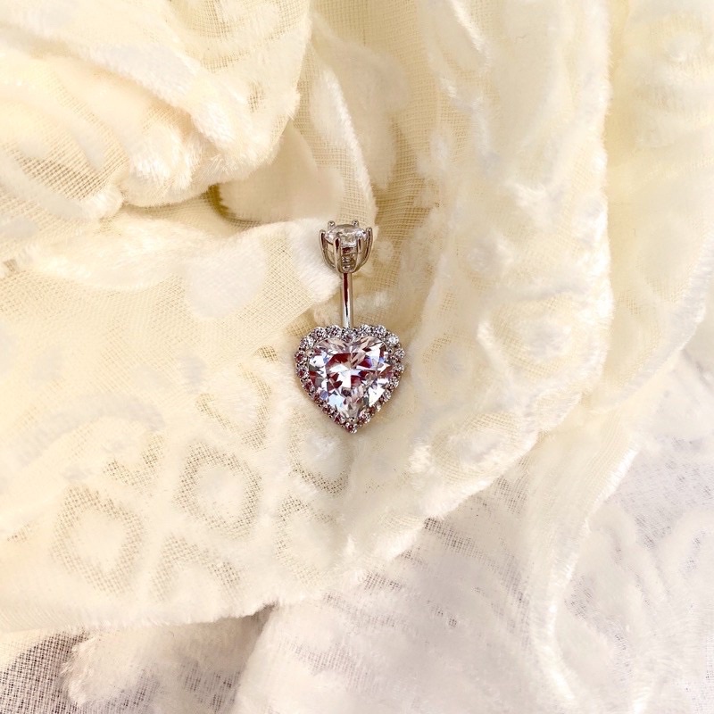 Khuyên rốn Bạc s925 Xi Kim Hình Đá Trái Tim - HuongGiangSilver