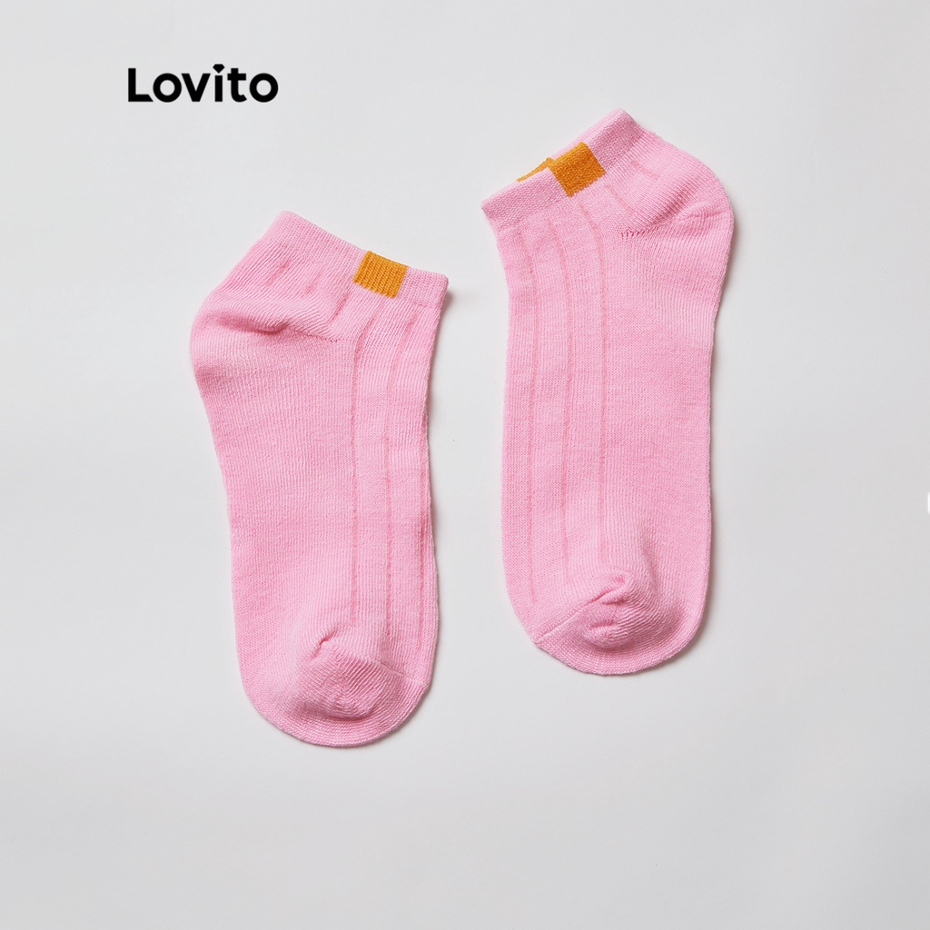 Lovito Vớ nữ khối màu thông thường L34LD046 (Gừng / Xanh nhạt / Xám / Trắng nhạt / Hồng / Đen)