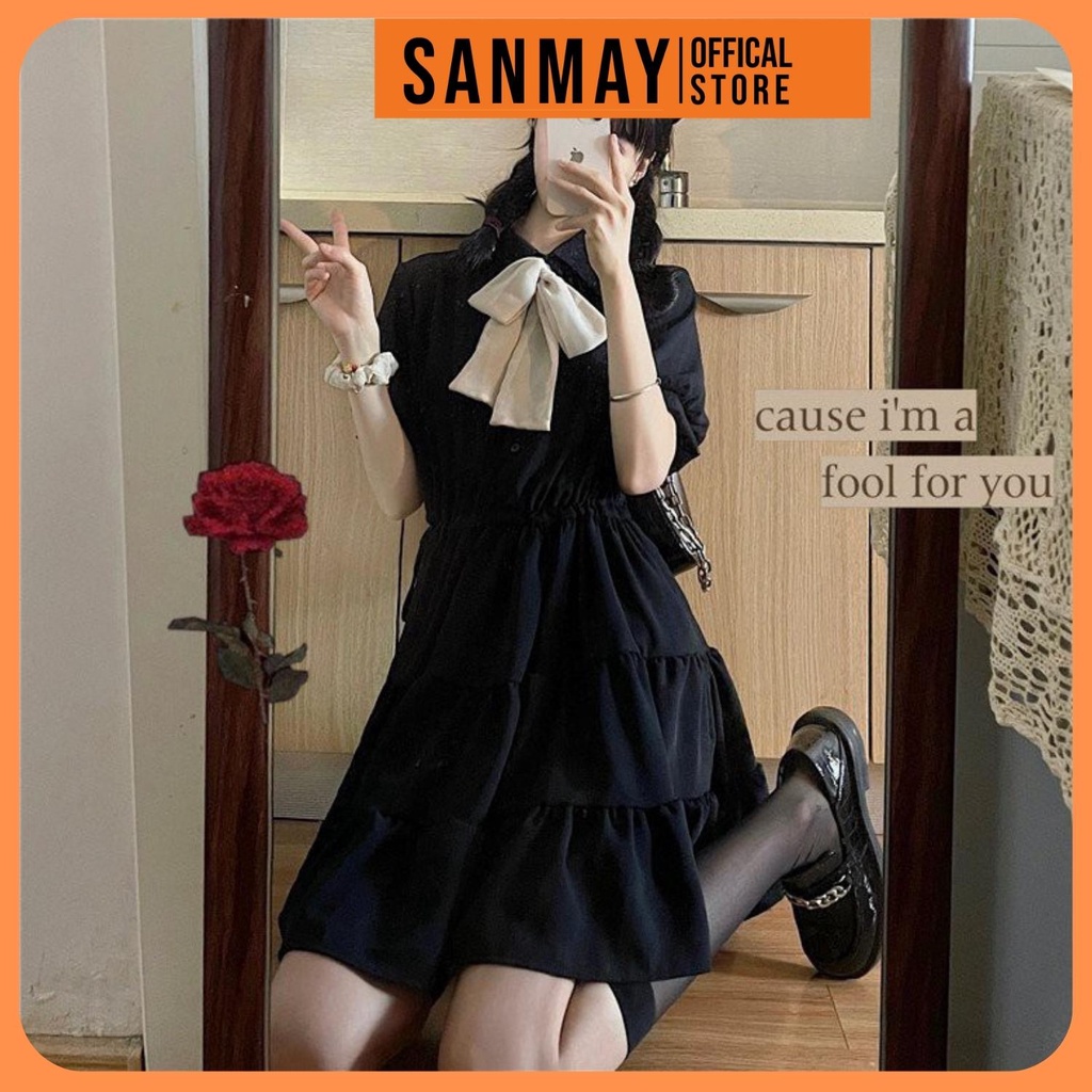 Váy Babydoll Trắng Tay Ngắn Dáng Xòe SANJOLI Đầm Đi Dự Tiệc Cưới,Đi Chơi,Form Rộng Cổ Sơ Mi Ulzzang Hàn Quốc VD044 | BigBuy360 - bigbuy360.vn