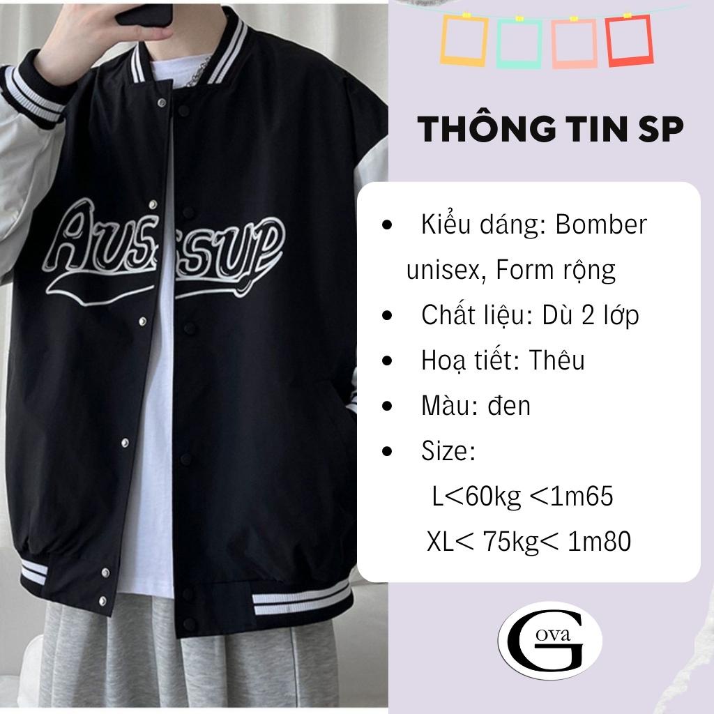 Áo Khoác Bomber Dù THÊU AUSSUP Cao Cấp Form Rộng Nam Nữ Ulzzang Unisex Thời Trang GOVA