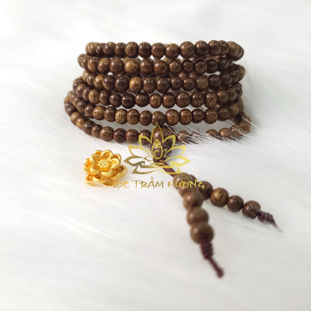 Vòng Tay Trầm Hương Tự Nhiên 216 Hạt 4mm MIX Charm Bạc (HOA SEN VÀNG-GOLD) - MTH JEWELRY