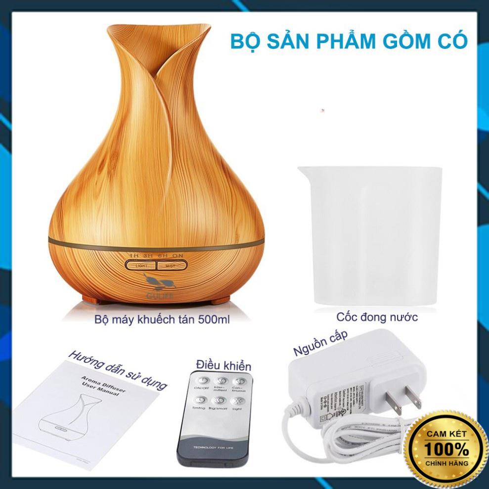Máy Xông Tinh Dầu Hoa Tulip 550ml , Máy Khuếch Tán Tinh Dầu Đèn LED 7 Màu Có Remote