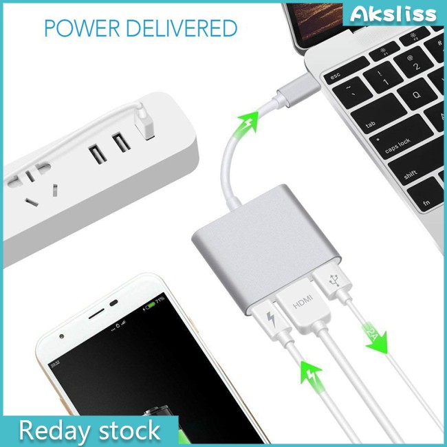 AKS USB Type C Hub HDMI 4K Adapter USB-C to Converter with 3.0 USB and 3.1 Charging Port for Retina MacBook
